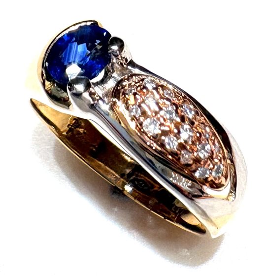 Ring Sommer Woman Anni '80 in Gold Zaffiro blu 0.56 Ct ZAF CT 0.56 DIA CT 0.11 G/VVS - ZAF CT 0.56 DIA CT 0.11 G/VVS